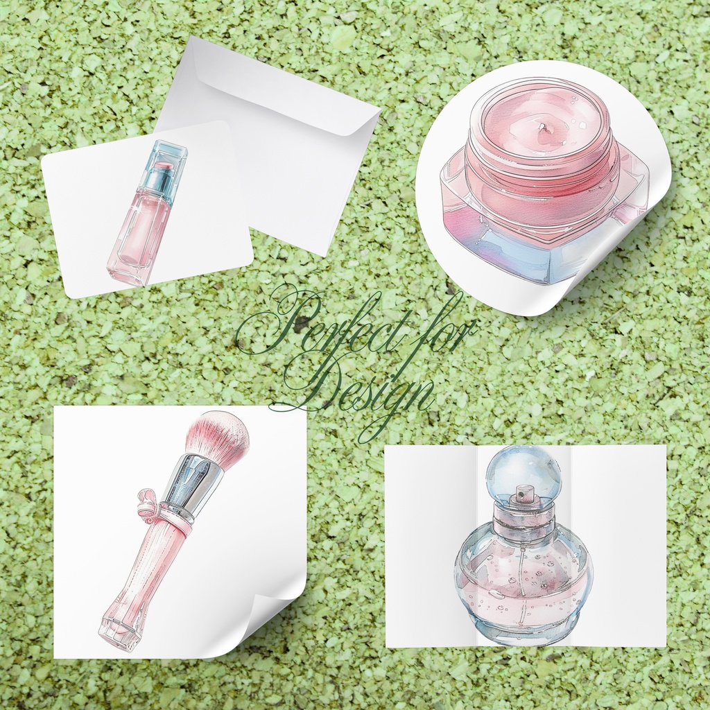 04_美容コスメアイテムクリップアート素材|透過PNG5点セット