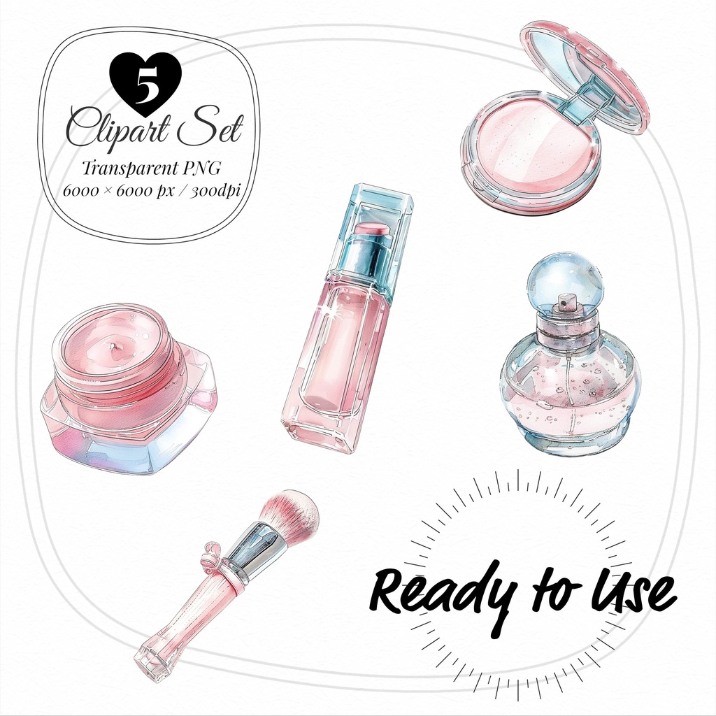 04_美容コスメアイテムクリップアート素材|透過PNG5点セット