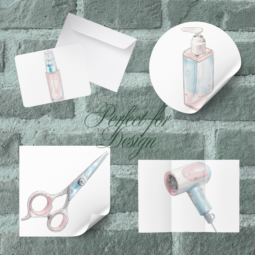 02_ヘアサロンアイテムクリップアート素材|透過PNG5点セット