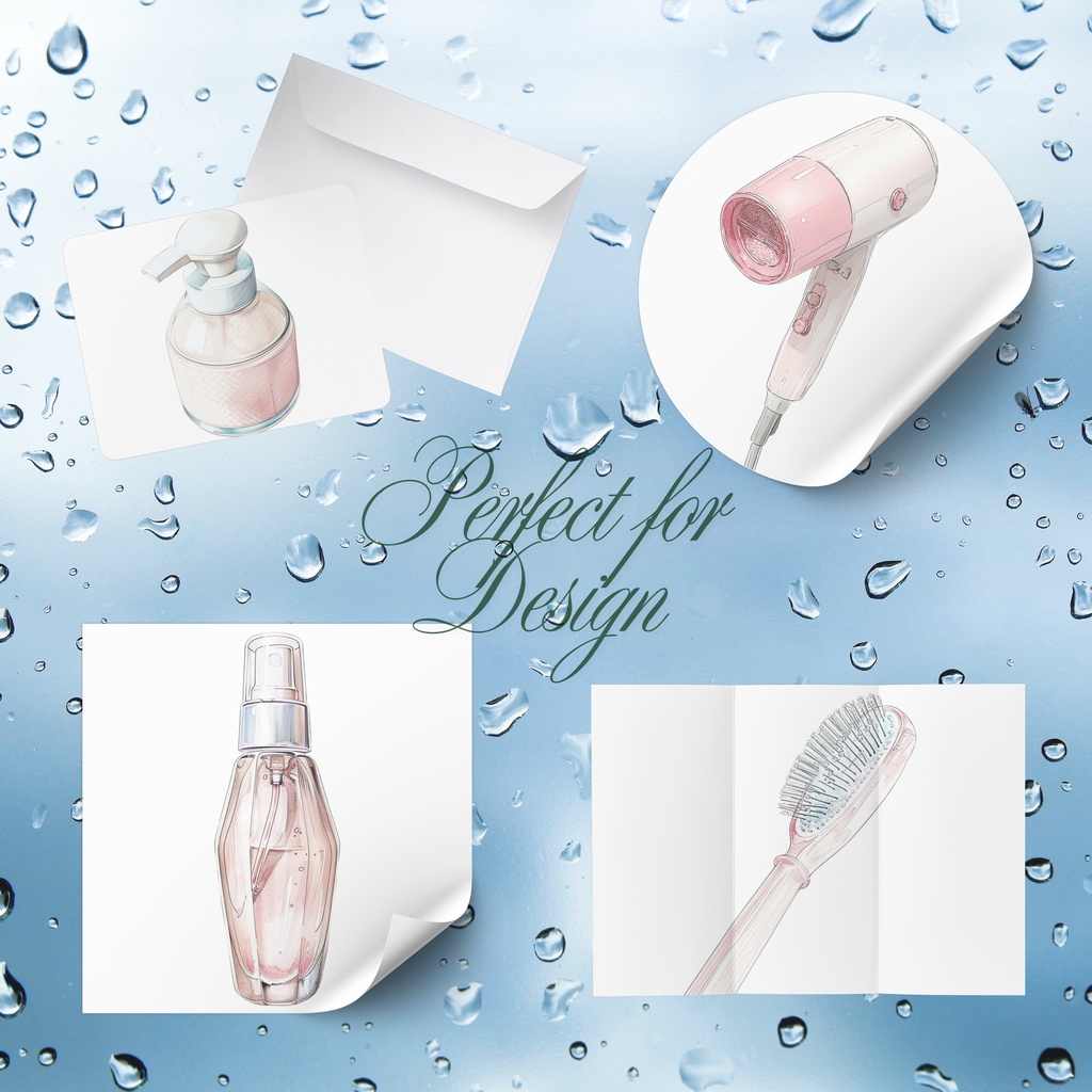 03_ヘアサロンアイテムクリップアート素材|透過PNG5点セット