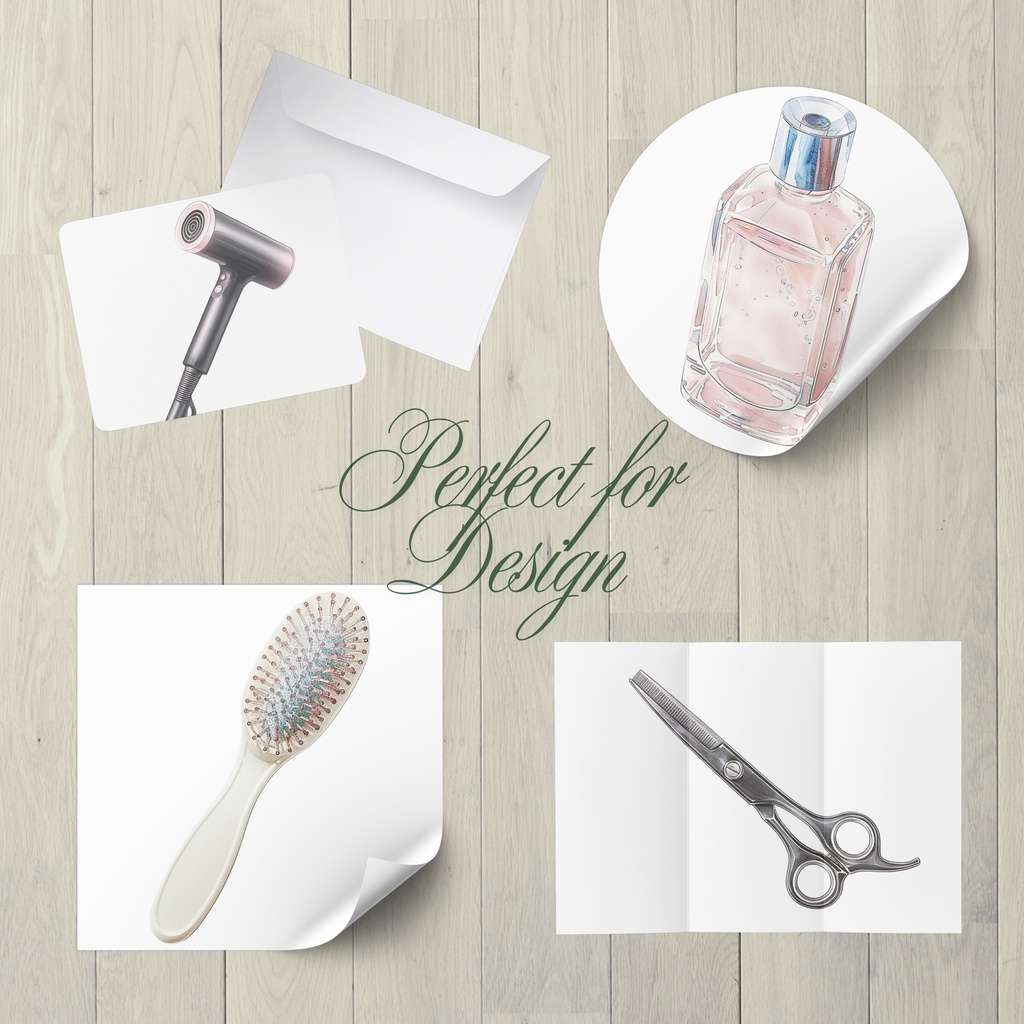 04_ヘアサロンアイテムクリップアート素材|透過PNG5点セット