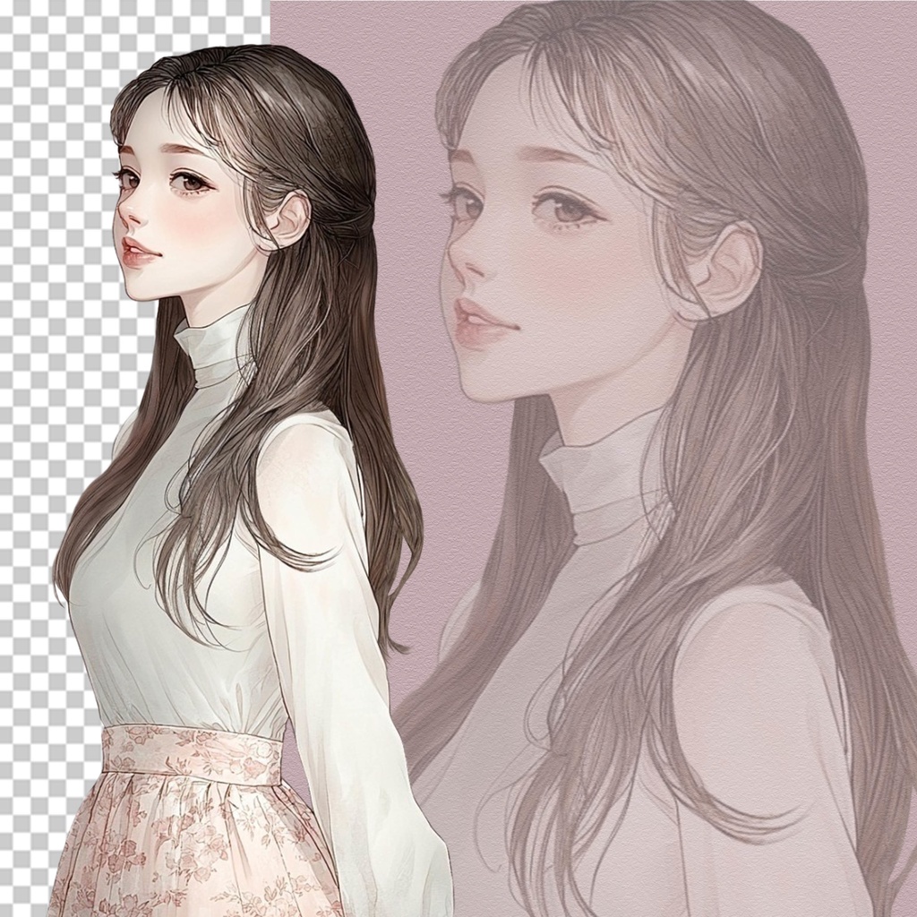 03_日常スタイル少女クリップアート素材|透過PNGキャラクター7点セット