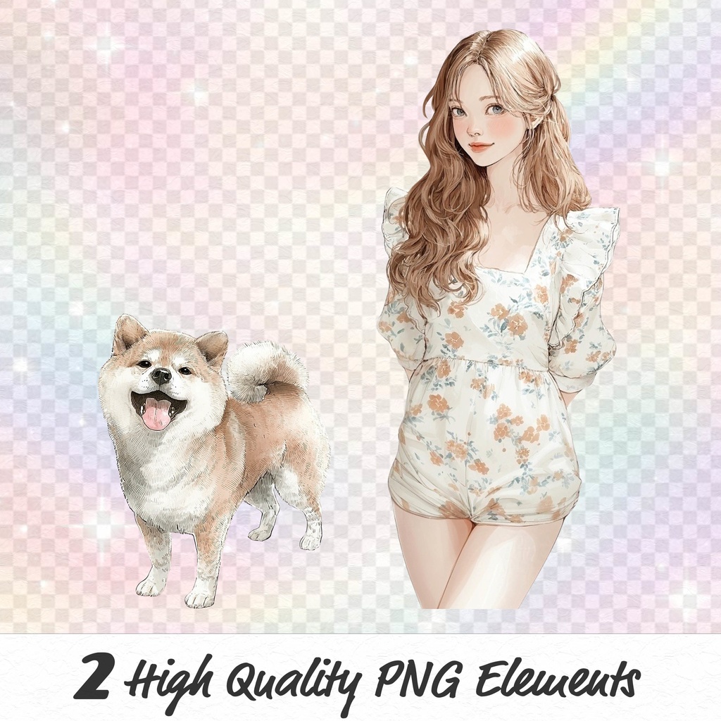 日常スタイル少女クリップアート素材|透過PNGキャラクター23点セット