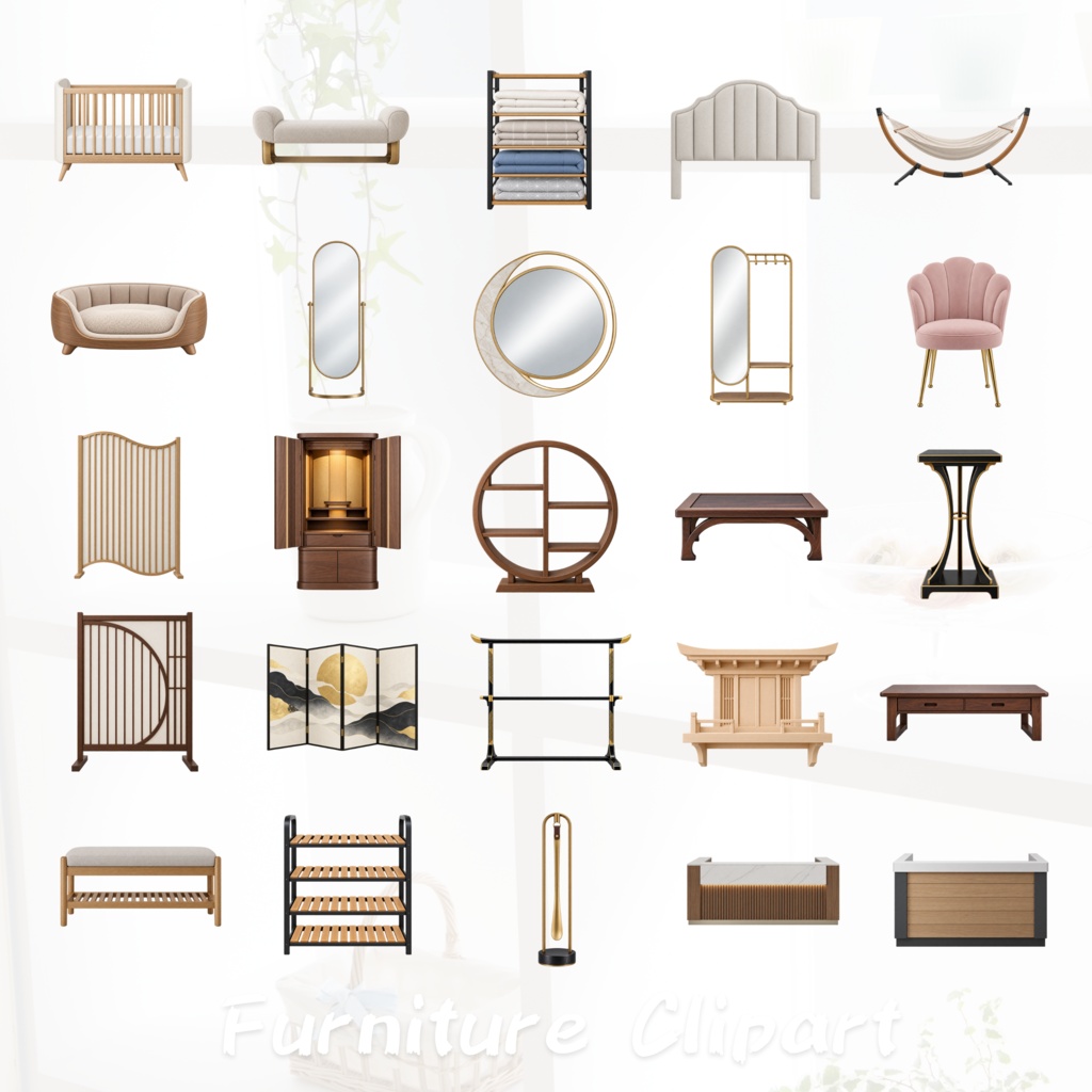 【151点セット】家具・インテリア PNG素材集|6000×6000px・300dpi|商用利用OK