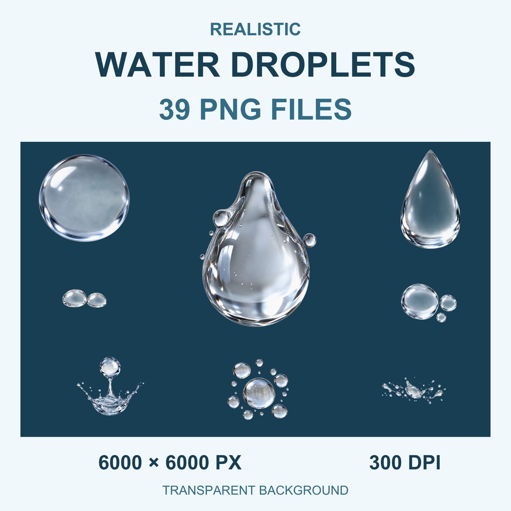 水滴39点セット 背景透過PNG 高解像度 商用利用可能