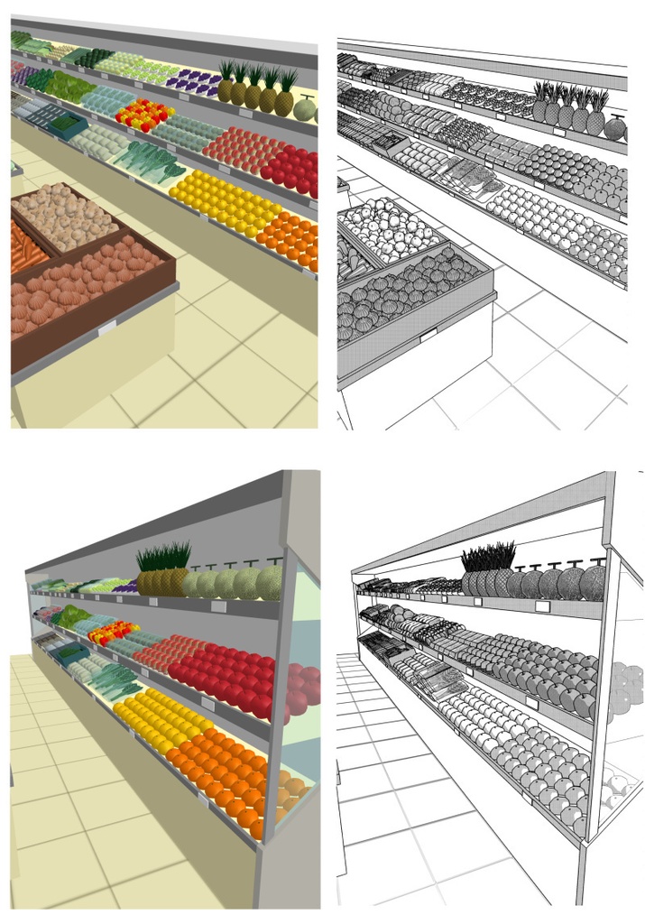 野菜・フルーツコーナー 3D素材(クリスタ用)