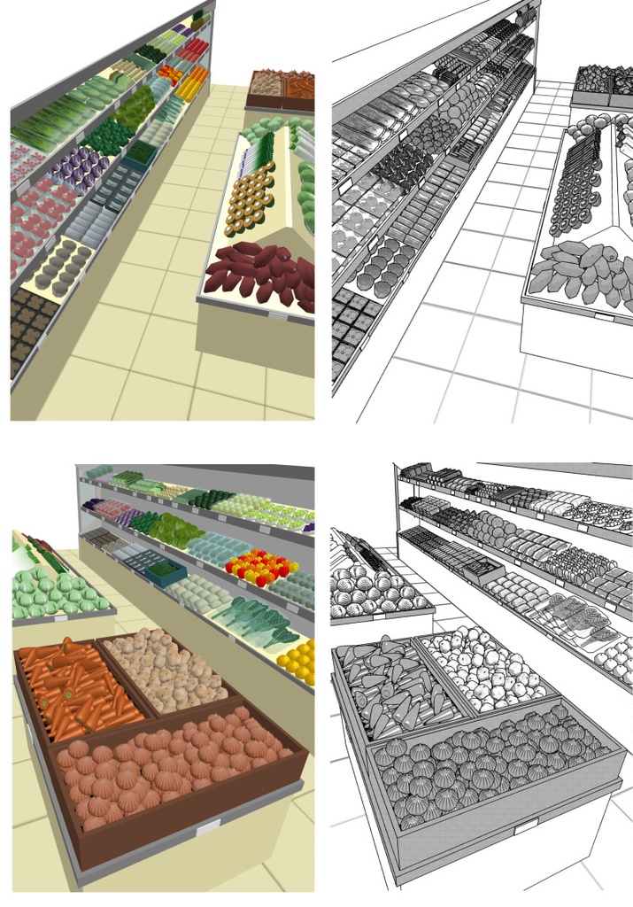野菜・フルーツコーナー 3D素材(クリスタ用)