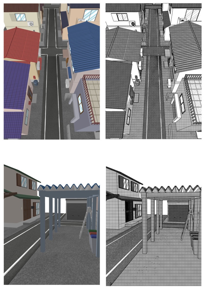 住宅街 3D素材(クリスタ用)