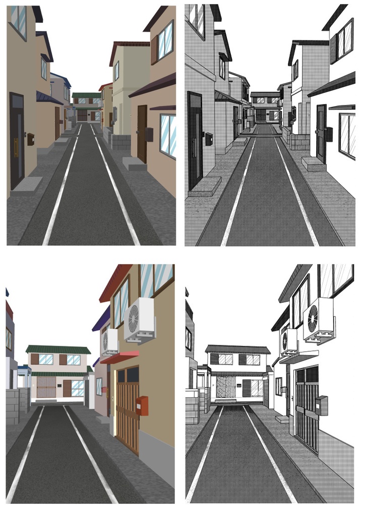住宅街 3D素材(クリスタ用)