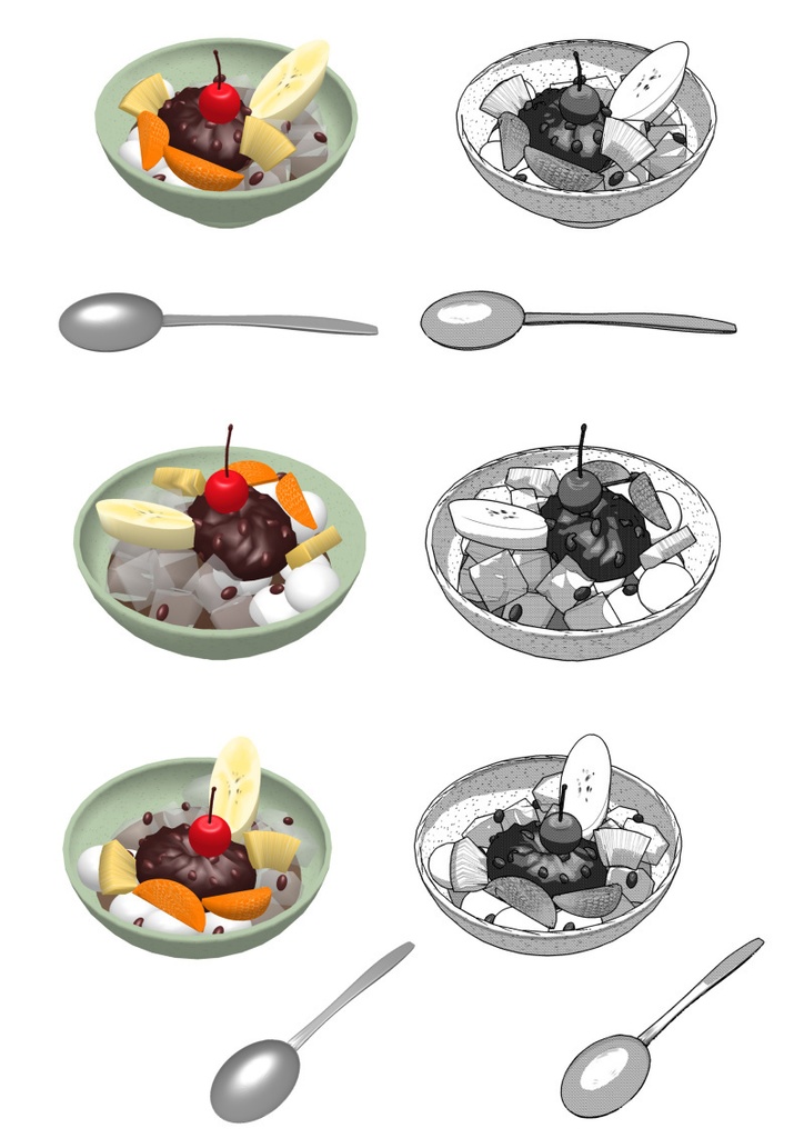 あんみつ 3D素材(クリスタ用)