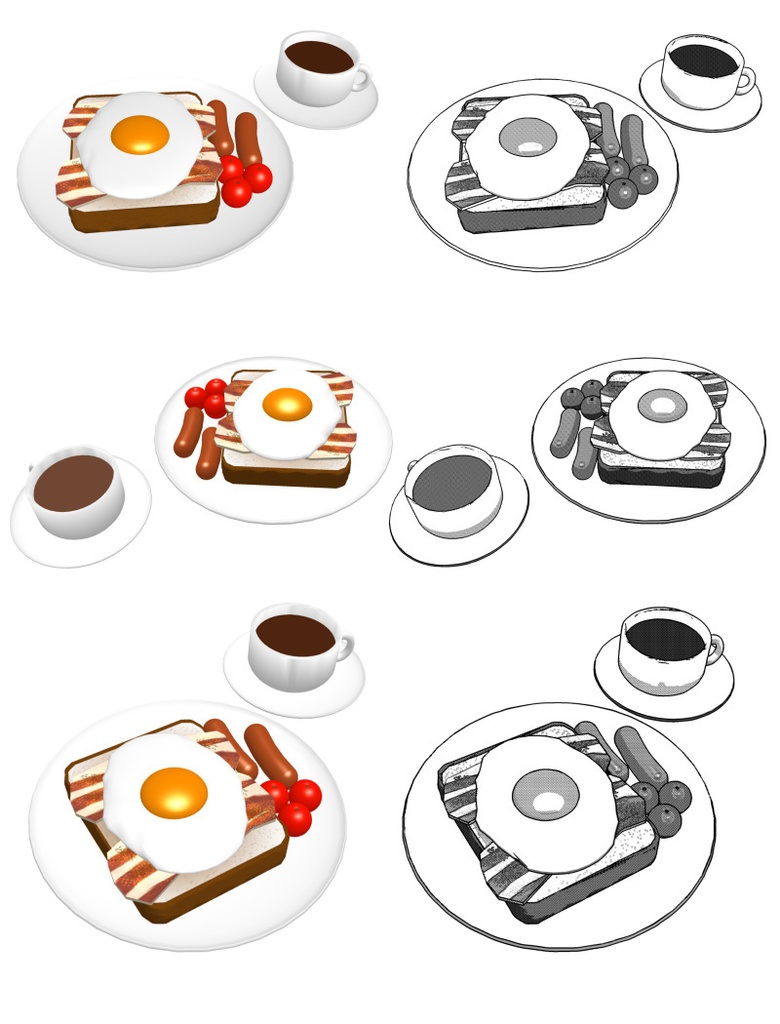 朝食 3D素材(クリスタ用)