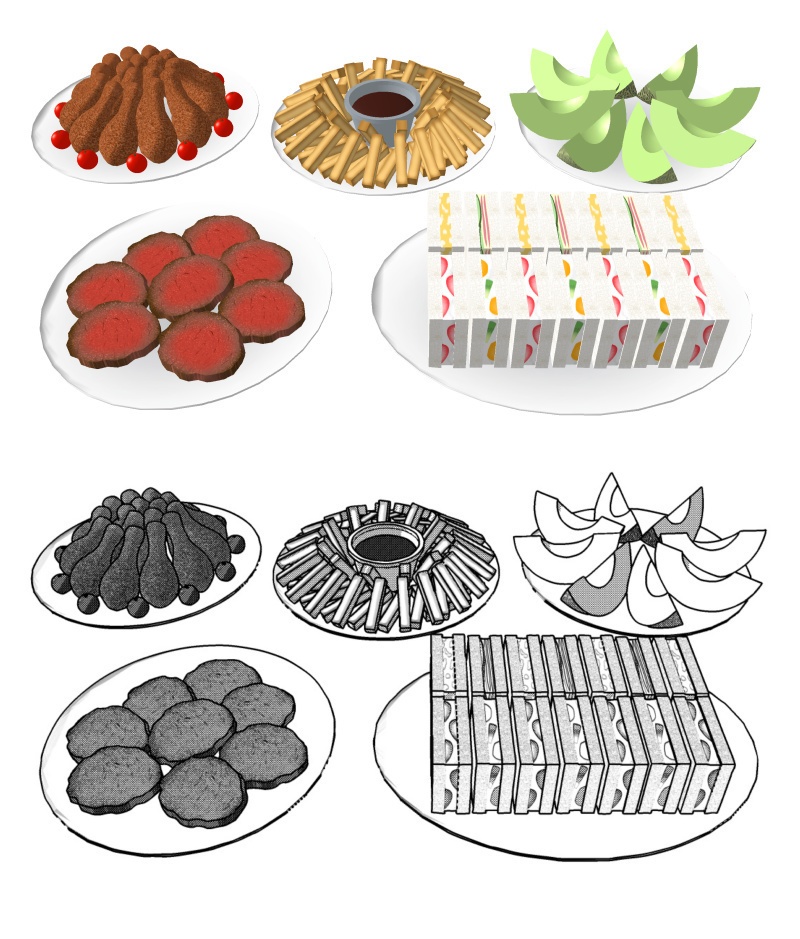 パーティー料理 3D素材(クリスタ用)