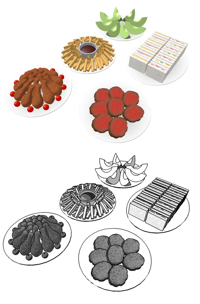 パーティー料理 3D素材(クリスタ用)