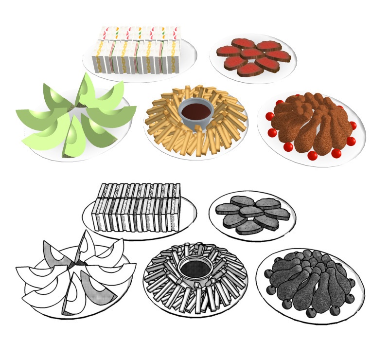 パーティー料理 3D素材(クリスタ用)