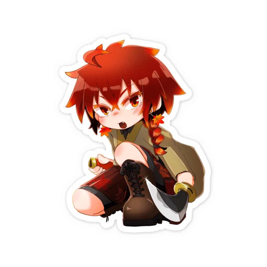 落葉 燈 四周年記念手描きSDイラスト ステッカー