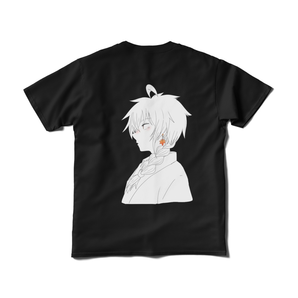 落葉 燈 四周年記念イラスト 両面Tシャツ 黒