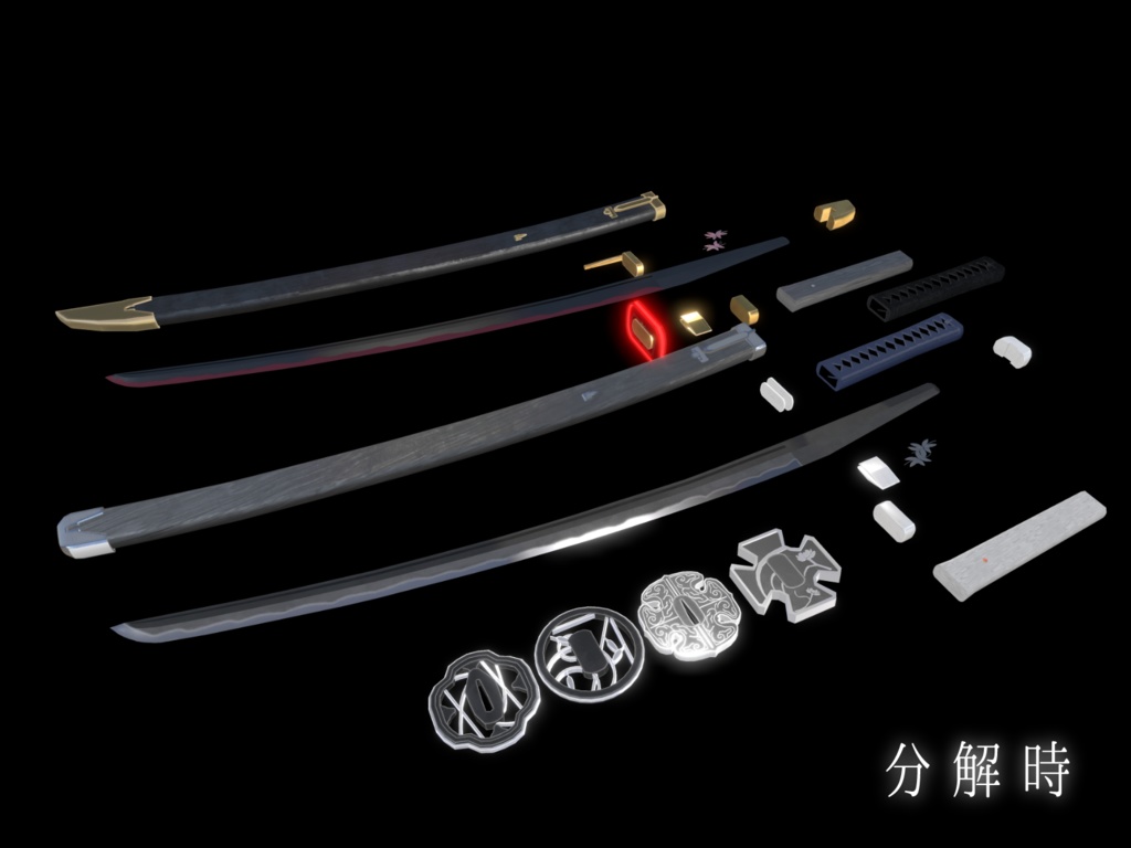 《VRCHAT想定MA対応》日本刀「水閃(みずのひらめき)」&「火羽衣(ひのはごろも)」&パーティクルセット《3Dモデル》