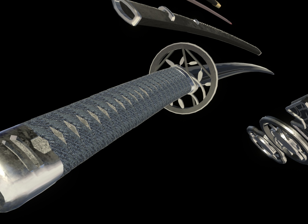 《VRCHAT想定MA対応》RE:日本刀「水閃(みずのひらめき)」&「火羽衣(ひのはごろも)」&精霊+簡易抜刀ギミック付き《3Dモデル》