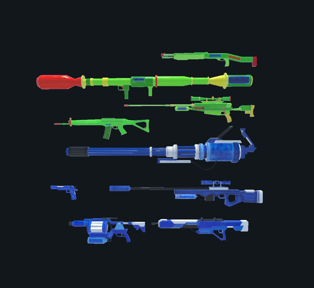 【VRChat想定】ワールドで使える水鉄砲セット(9点)【3Dモデル】