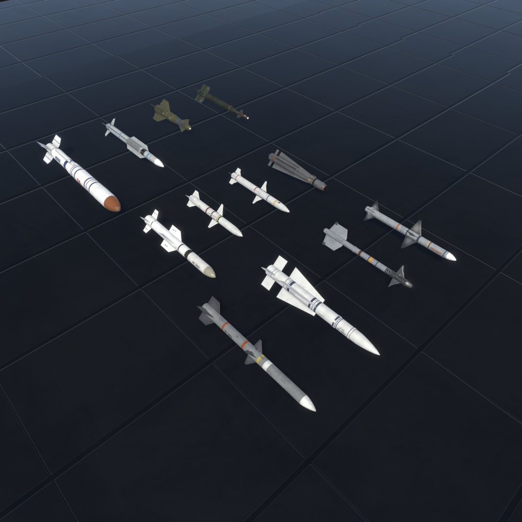 【VRChat想定】SSY Airplane Missile Set RF版(西、東、JP、欧州ミサイル合計35種セット)【ロイヤリティフリーモデル】