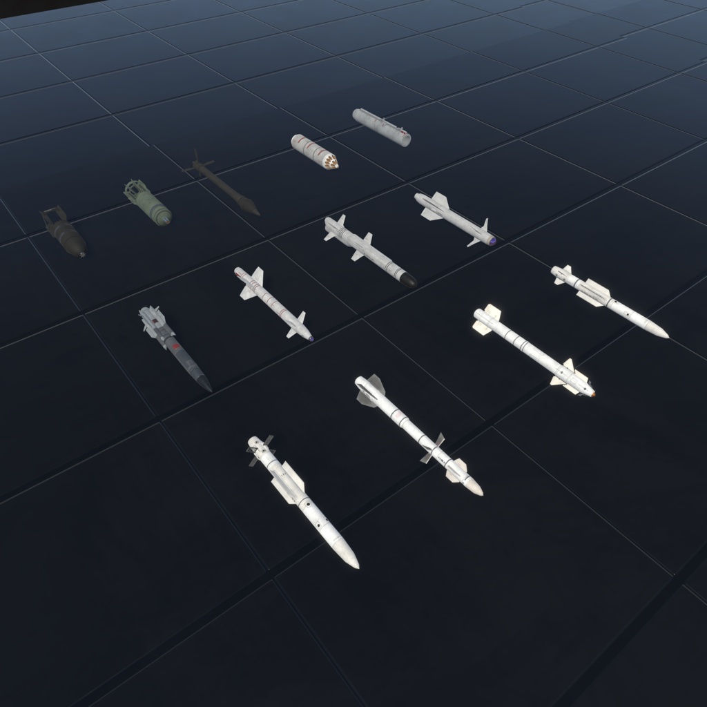【VRChat想定】SSY Airplane Missile Set RF版(西、東、JP、欧州ミサイル合計35種セット)【ロイヤリティフリーモデル】
