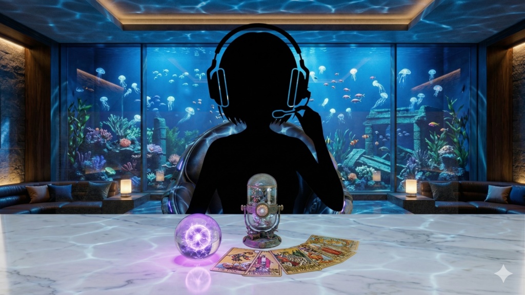 【VTuber配信素材】深海のアクアリウム・ラウンジ 配信部屋セット（パーツ分け済 / 占い・雑談向け）