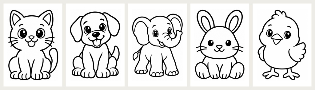 はじめてのどうぶつぬりえ(3さいから)|A4・5枚|とても太い線で大きな形の塗り絵(PDF)
