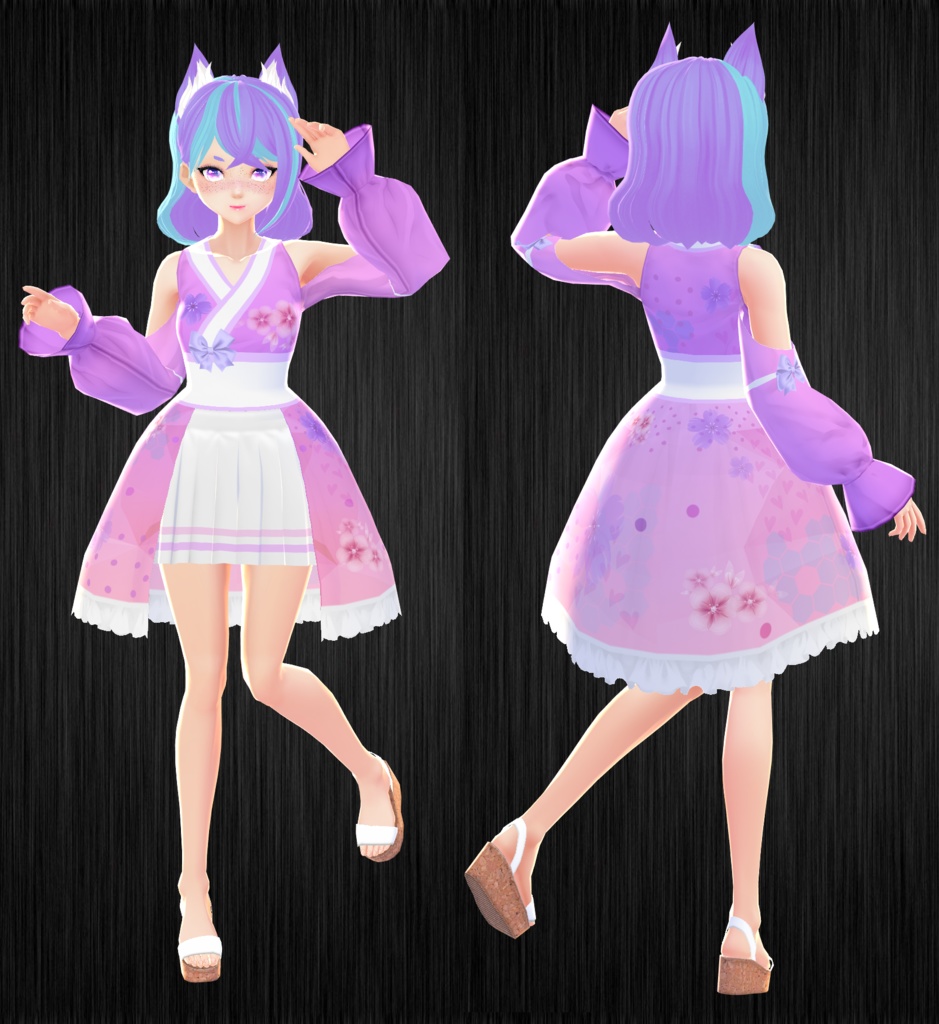 Kimono Inspired Pink Flower Set 