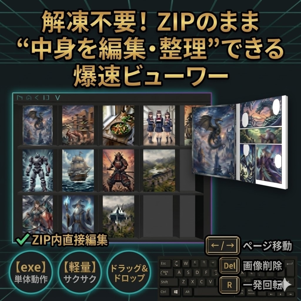 【解凍不要】ZIP画像ビューア＆爆速整理ツール『ZipCollection Master』〜パスクリーナー・見開き修正・カラータグ搭載〜
