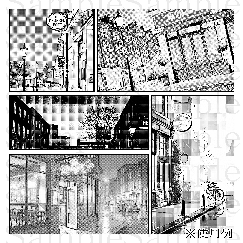 モノクロ/カラーset バーのある街並み