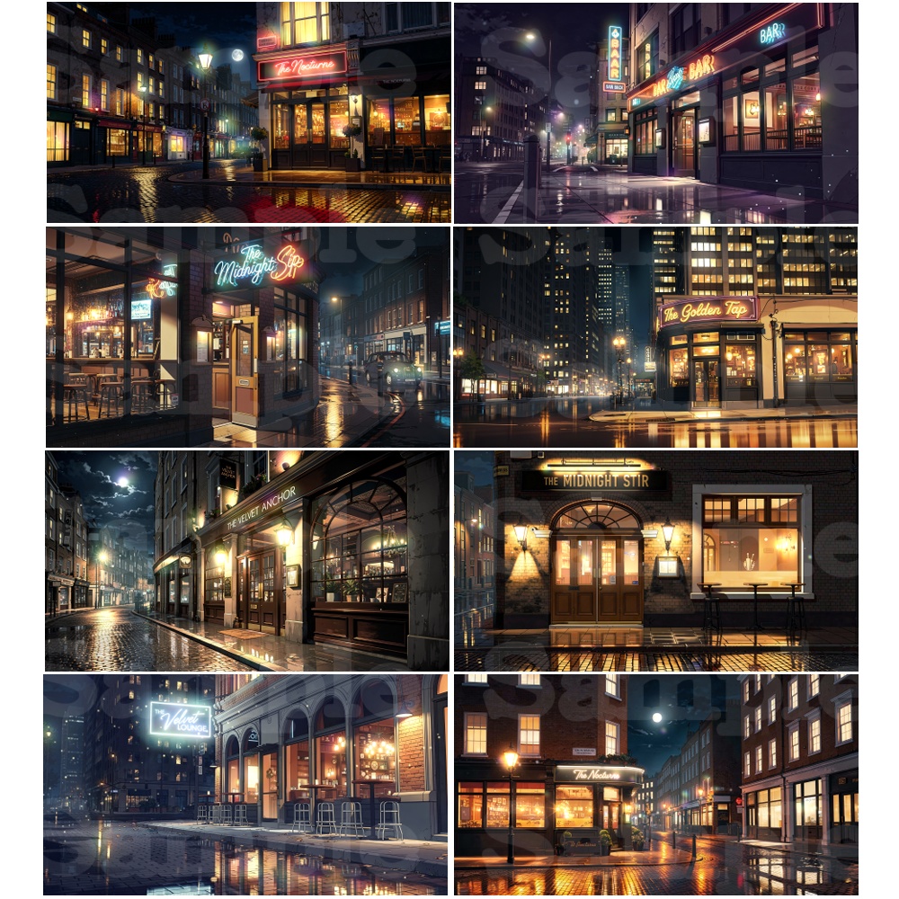 モノクロ/カラーset バーのある街並み