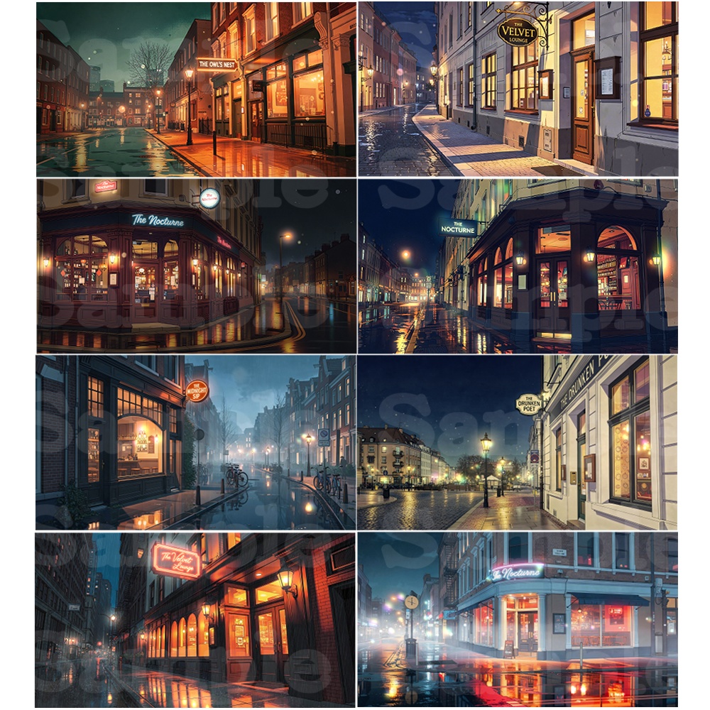 モノクロ/カラーset バーのある街並み