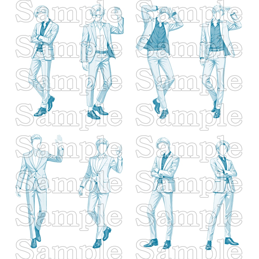 【トレス用】スーツ男性ポーズ集【立ち編】32ポーズ