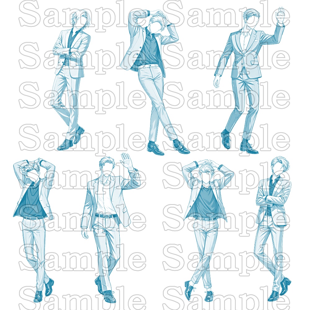 【トレス用】スーツ男性ポーズ集【立ち編】32ポーズ