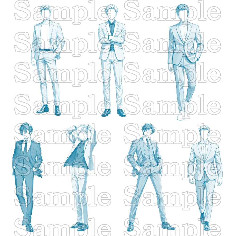 【トレス用】スーツ男性ポーズ集【立ち編】32ポーズ