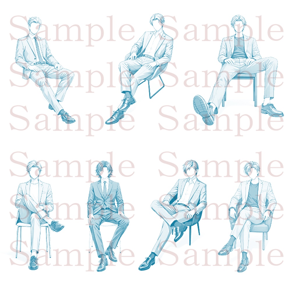 【トレス用】スーツ男性ポーズ素材集【座り編】22ポーズ+おまけ5枚