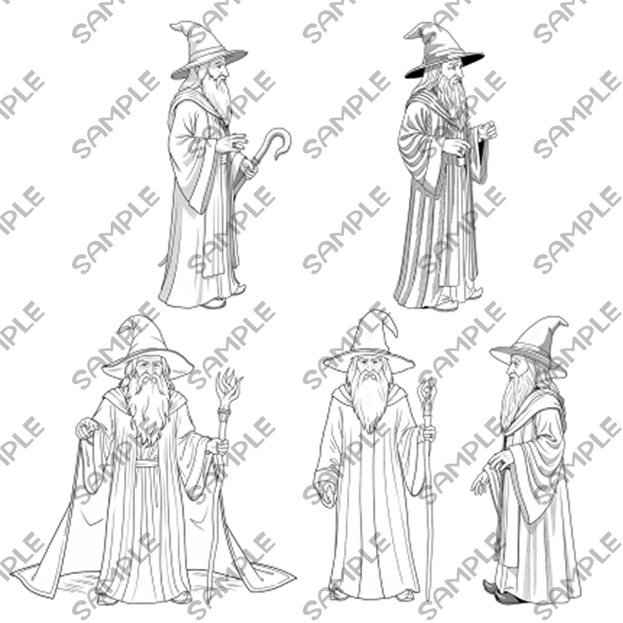 【トレスOK】魔法使いポーズ集【モノクロ/カラー】