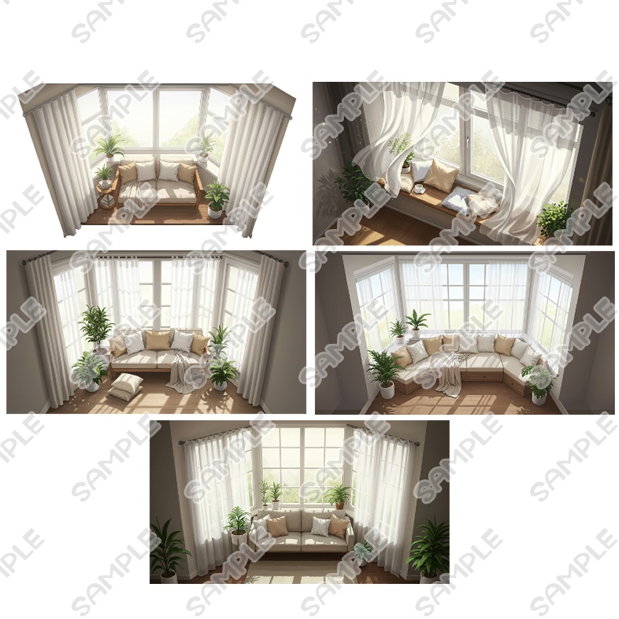 【フリー素材】窓辺のソファー【カラー/モノクロ】