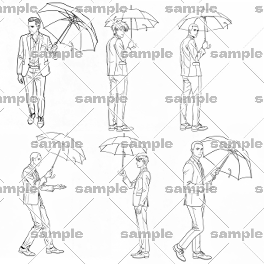 【トレスOK】スーツ男性ポーズ素材集【傘をさす編】全36枚
