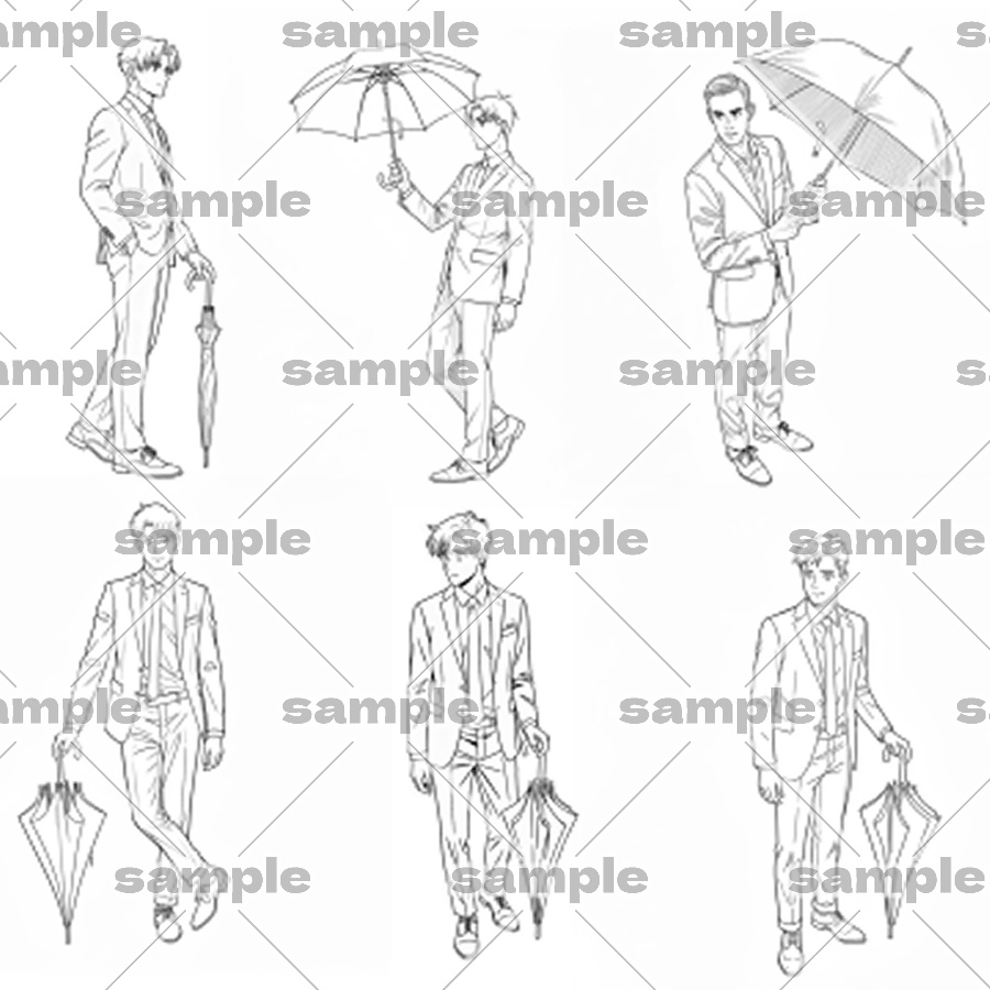 【トレスOK】スーツ男性ポーズ素材集【傘をさす編】全36枚