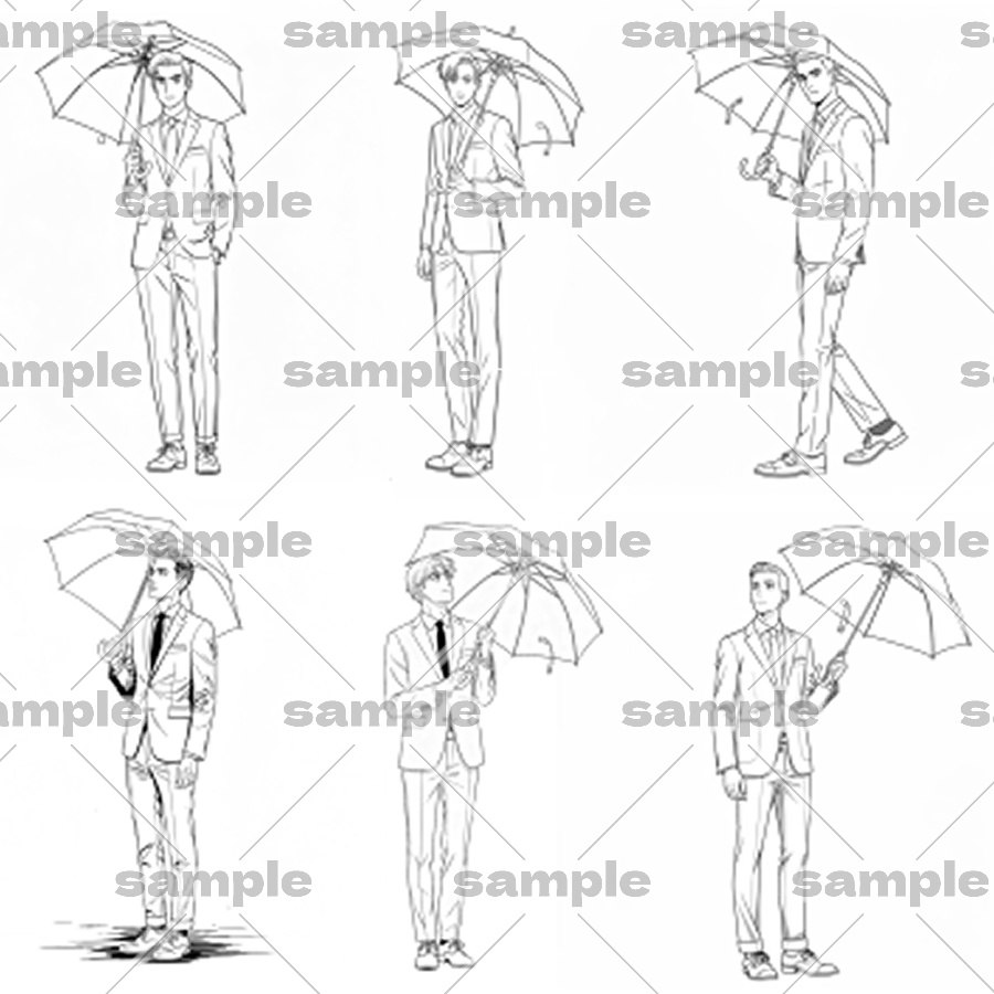 【トレスOK】スーツ男性ポーズ素材集【傘をさす編】全36枚