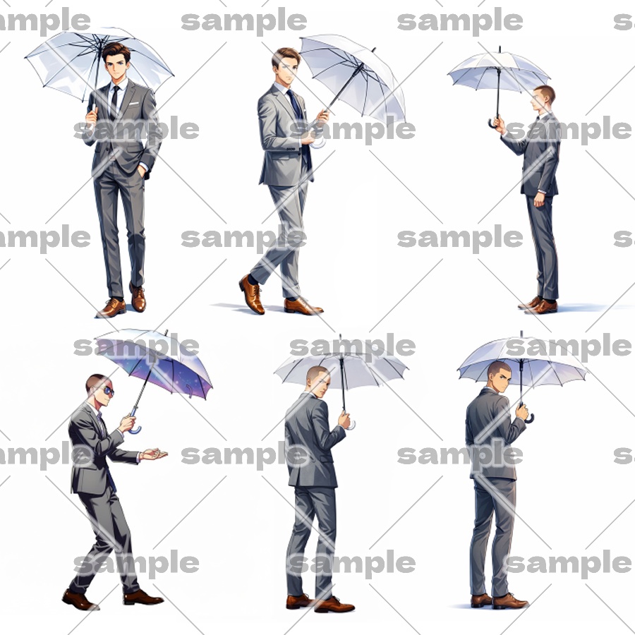 【トレスOK】スーツ男性ポーズ素材集【傘をさす編】全36枚