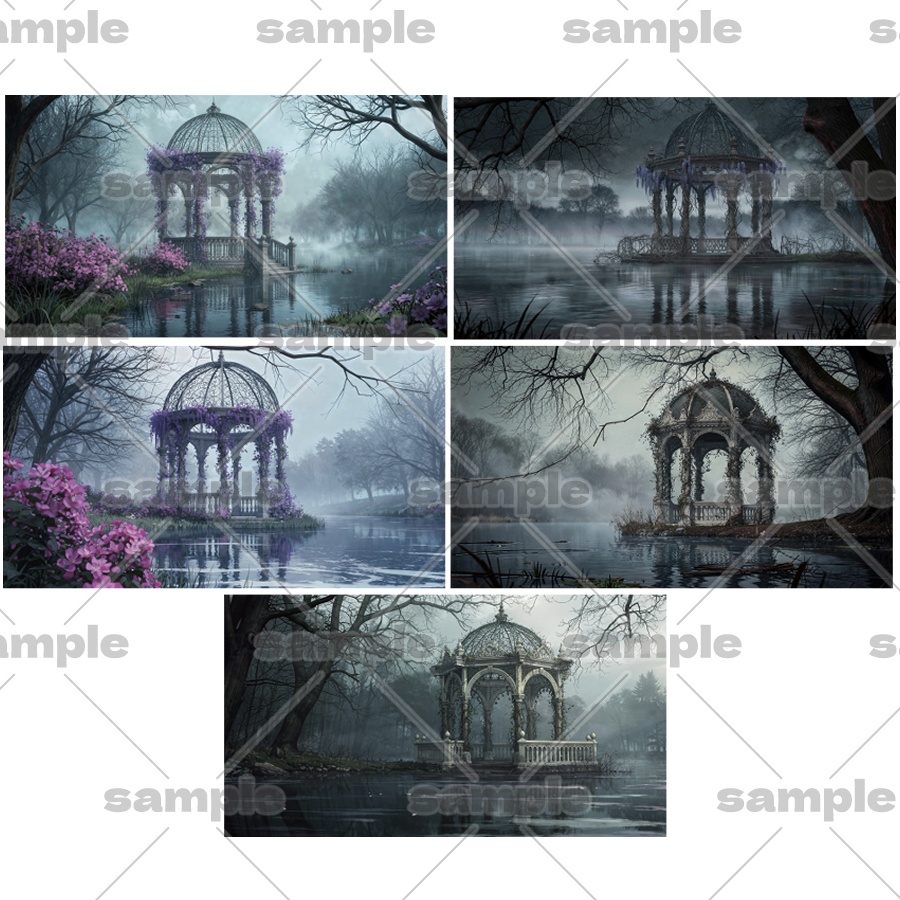 【フリー素材】水辺に建つガゼボ