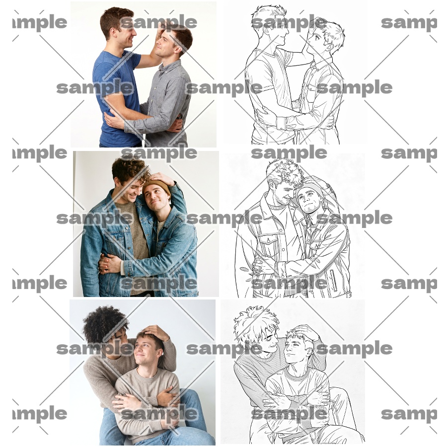 【トレスOK】頭を撫でるBLポーズ素材SET 写真素材+イラスト素材セット