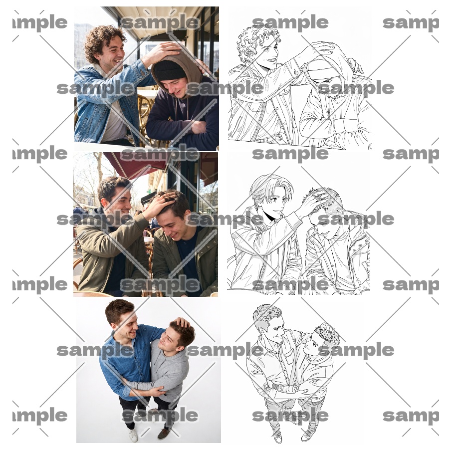 【トレスOK】頭を撫でるBLポーズ素材SET 写真素材+イラスト素材セット