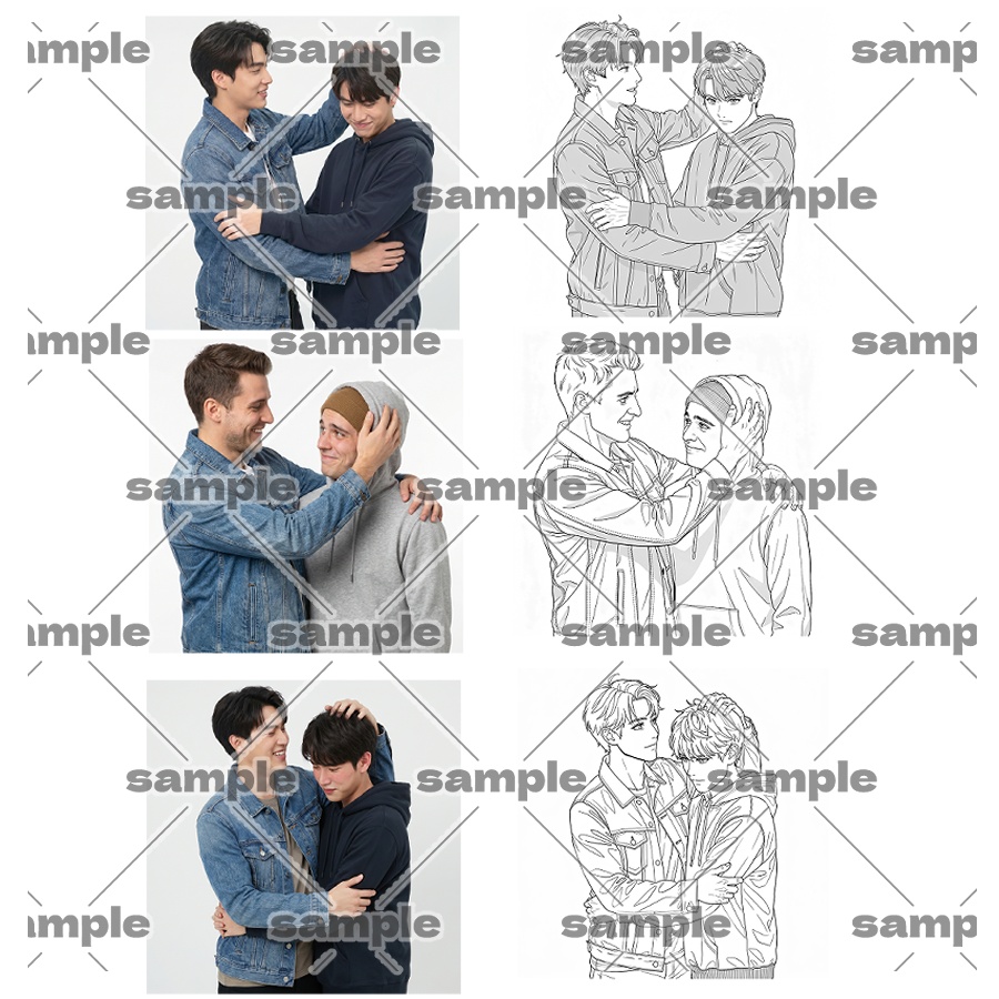 【トレスOK】頭を撫でるBLポーズ素材SET 写真素材+イラスト素材セット