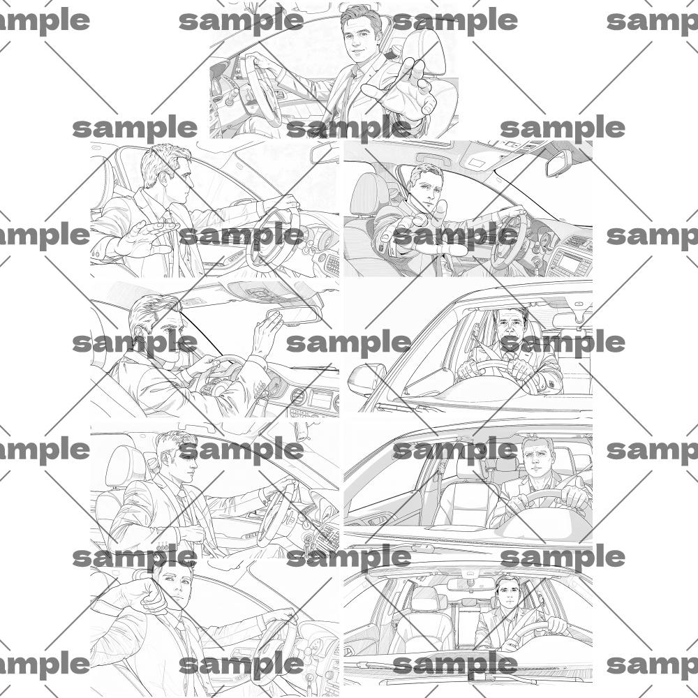 【トレスOK】スーツ男性ポーズ素材集【運転編】34ポーズ+車内5枚