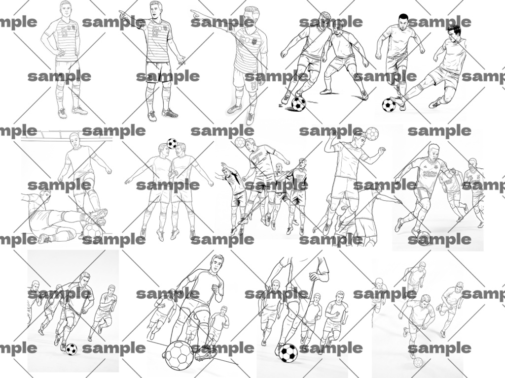 【トレスOK】サッカーポーズ集 写真+線画イラストセット合計106枚