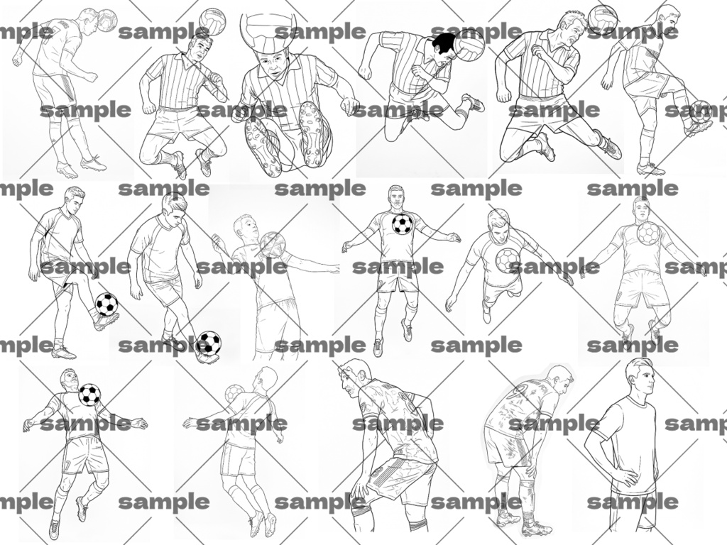 【トレスOK】サッカーポーズ集 写真+線画イラストセット合計106枚