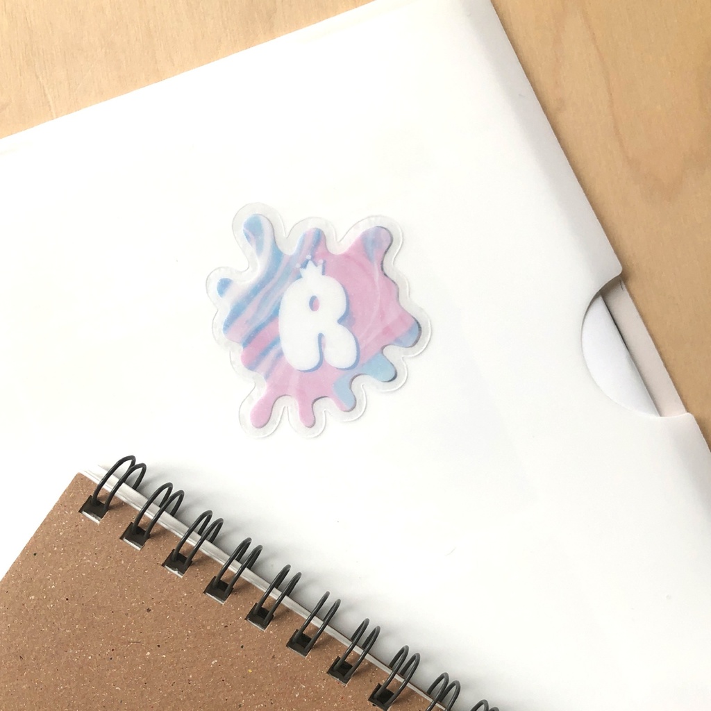 【3個入り】カワインク!イニシャルMのインクの形ステッカー(とうめい)